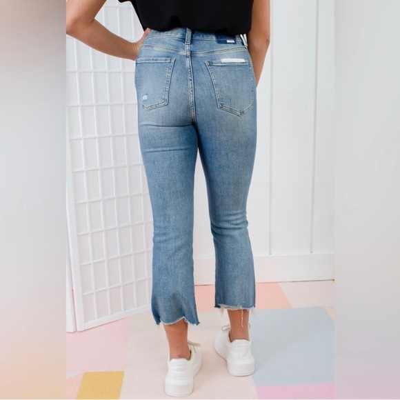 Daze High Rise Raw Hem Straight Leg Ankle Jeans - Picture 2 of 16